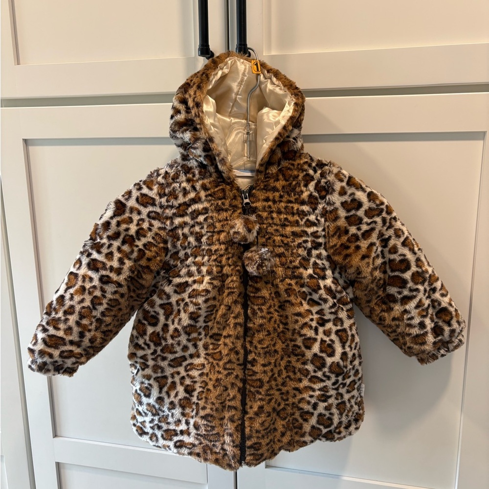 Animal Print Fur Coat w/ Hood